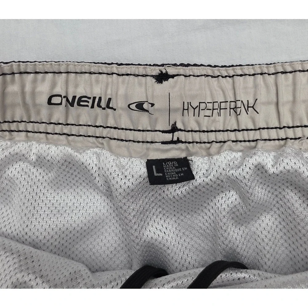 ONeill Hyperfreak Mens Board Shorts Black Grey Striped Swim Trunks Size L